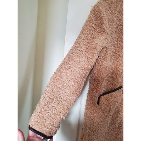 Sam Edelman NWT Camel Brown Long Soft Teddy Coat Faux Leather Accents Women's XL - Picture 8 of 16